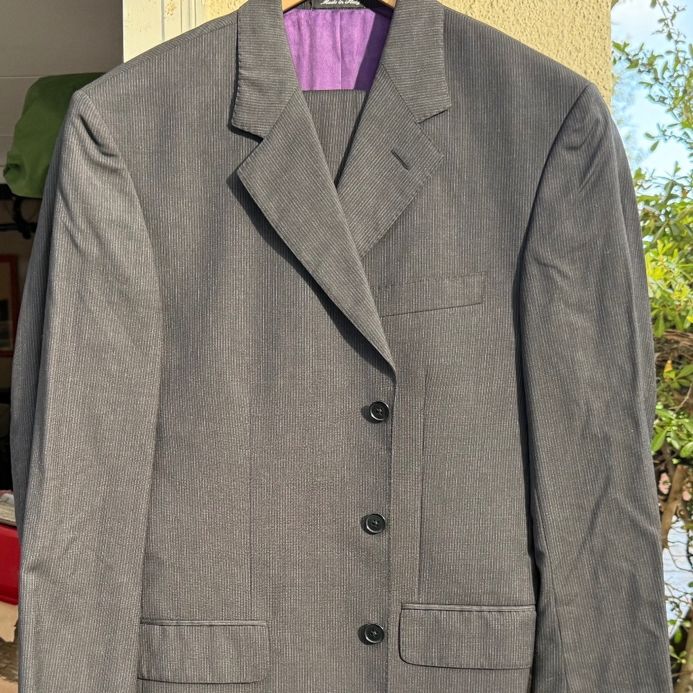 Paul Smith Pinstripes Black and Gray Wool Suit, Made in Italy